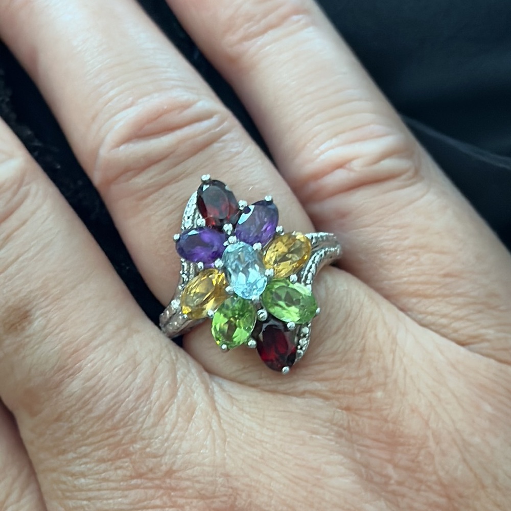 - Sterling Silver Semiprecious Stones Cocktail Ring 5.5-6 size